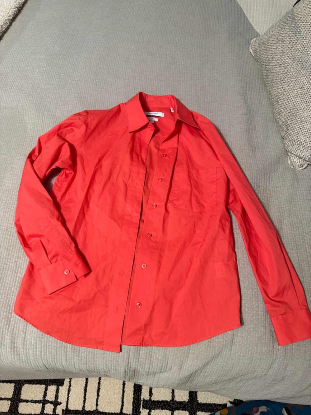 Foxcroft 4P coral pink orange Button Down Shirt pocket long sleeve